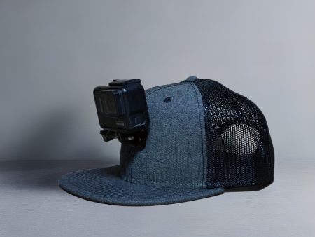 #ActionHatCustom: Black Denim Black Mesh Flat Bill Fashion